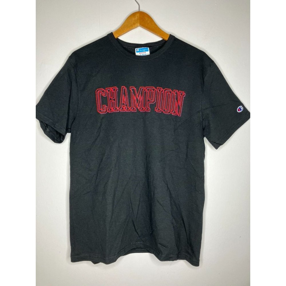 Champion Men's Medium Black Red Logo T-Shirt